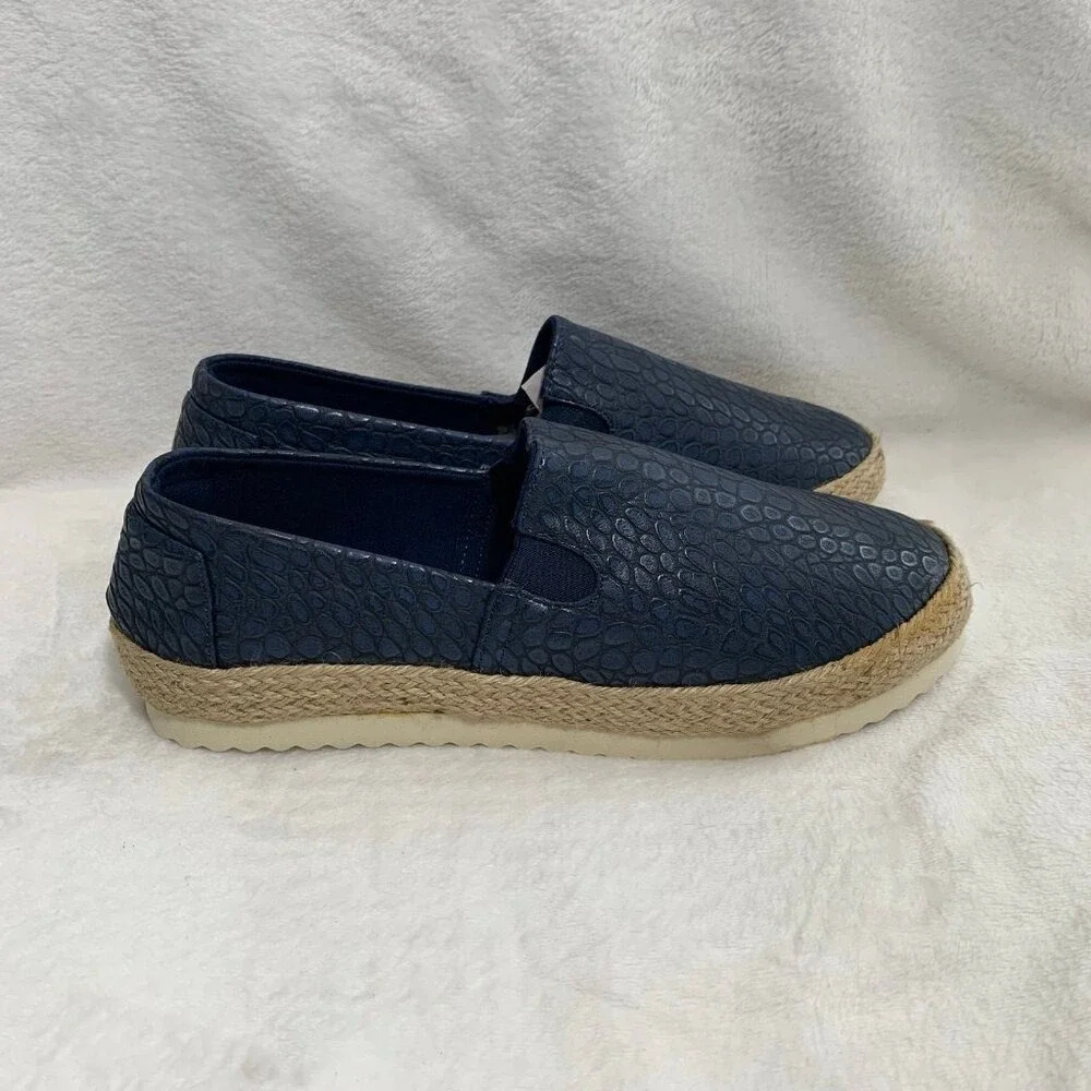 Electric Karma Lulu Espadrille Slip On Womens‎ 11 Navy Blue Embossed Platform